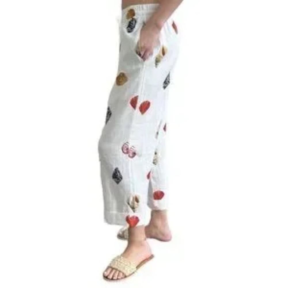 Rachel Zoe Seashell Crop Pants Drawstring Waist Linen size S resortwear coastal - Picture 3 of 5
